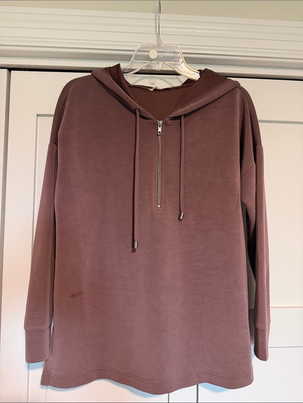 Half-Zip Hooded Pullover Sweater - Mauve Brown